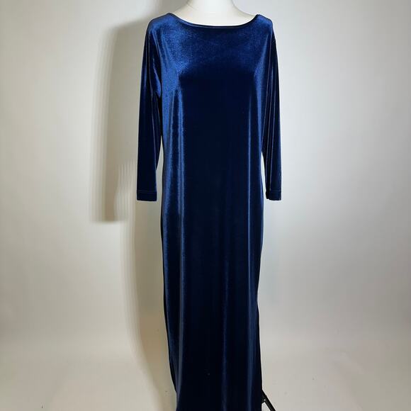 Vintage Talbots Blue Velvet 3/4 Sleeve Maxi Dress Womens Size Medium M VTG Goth - Picture 2 of 11